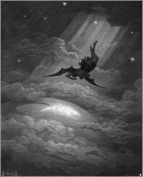 Gustave Doré: illustration of Lucifer falling from Heaven (1865), for Milton's Paradise Lost.